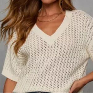VICI Catch me at the Sandbar Knit Cotton Blend Top V- neck